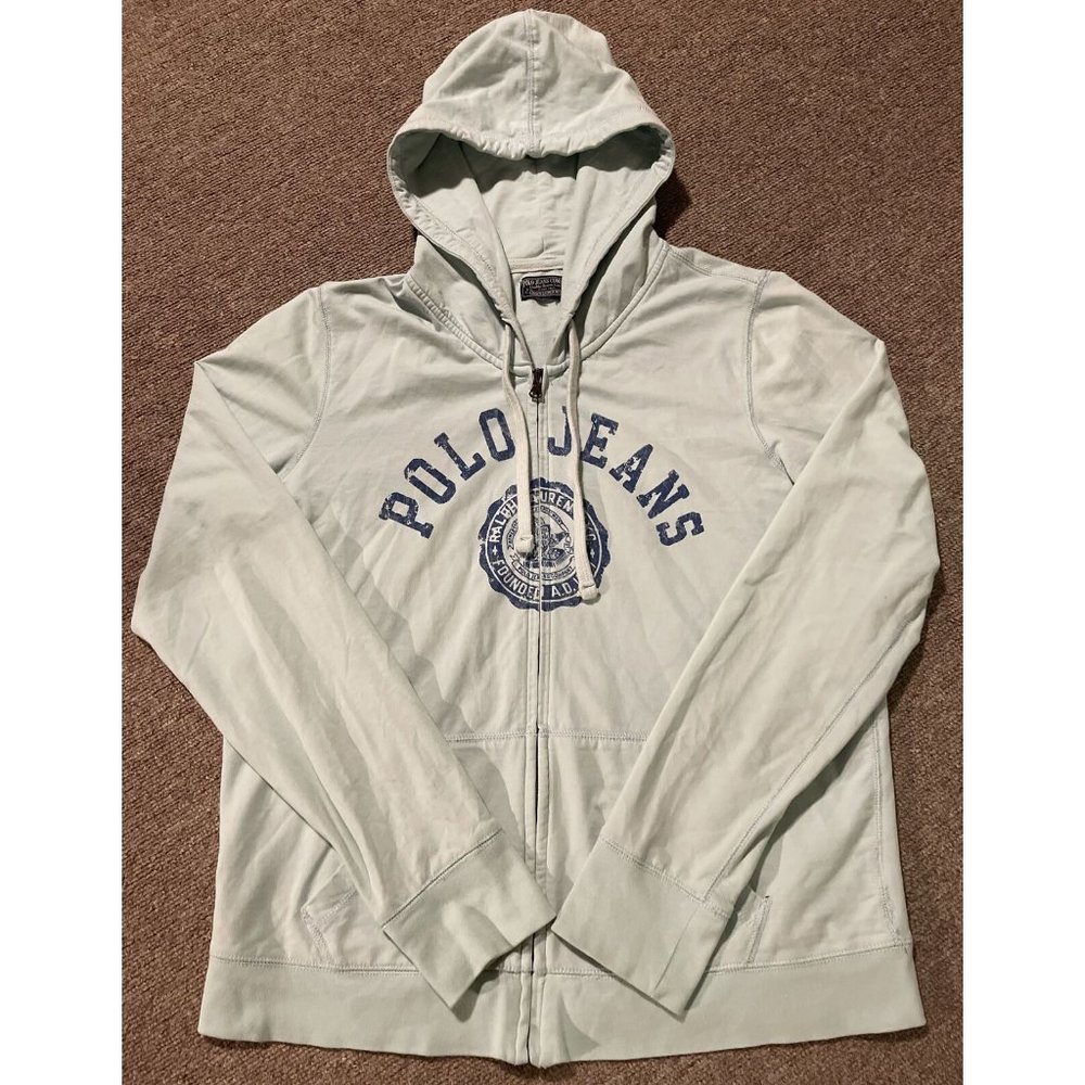 Vintage Medium Ralph Lauren Polo Jeans CO Spell Out Full Zip Lightweight Hoodie